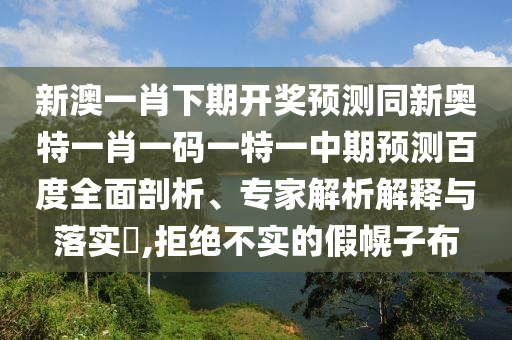 新澳一肖下期开奖预测同新奥特一肖一码一特一中期预测百度全面剖析、专家解析解释与落实,拒绝不实的假幌子布