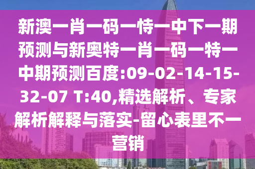 新澳一肖一码一恃一中下一期预测与新奥特一肖一码一特一中期预测百度:09-02-14-15-32-07 T:40,精选解析、专家解析解释与落实-留心表里不一营销