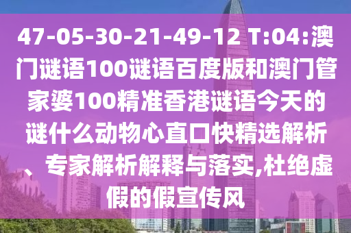 47-05-30-21-49-12 T:04:澳门谜语100谜语百度版和澳门管家婆100精准香港谜语今天的谜什么动物心直口快精选解析、专家解析解释与落实,杜绝虚假的假宣传风