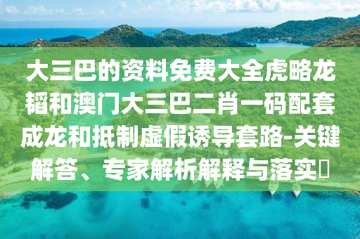 大三巴的资料免费大全虎略龙韬和澳门大三巴二肖一码配套成龙和抵制虚假诱导套路-关键解答、专家解析解释与落实​