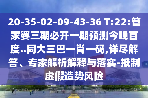 20-35-02-09-43-36 T:22:管家婆三期必开一期预测今晚百度..同大三巴一肖一码,详尽解答、专家解析解释与落实-抵制虚假造势风险